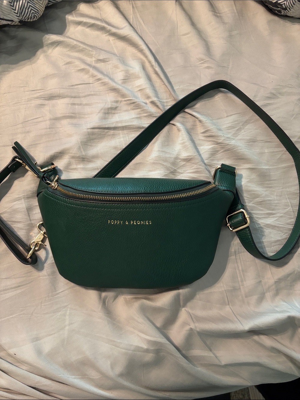 Poppy & Peonies Forest Green Leather Crossbody Belt Bag